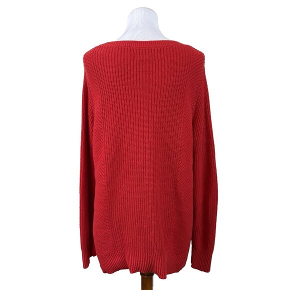 Loft Red Knit Sweater Womens XL Ribbed Scoop Neck Sweater Career Holiday Office - Picture 5 of 8